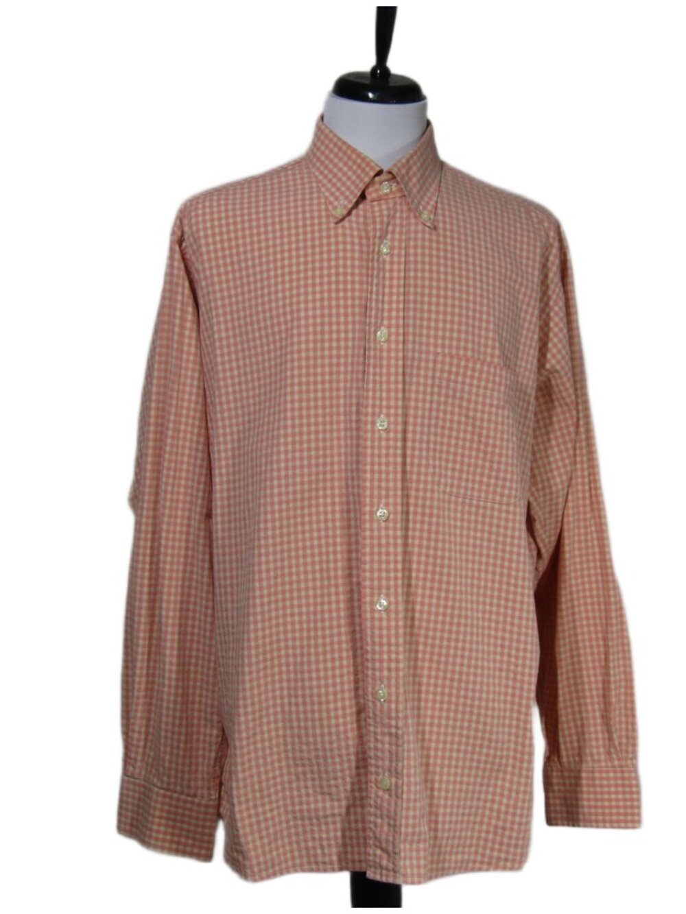 BURBERRY London Coral Check SEERSUCKER Gingham Button Down Shirt Quiet Luxury L